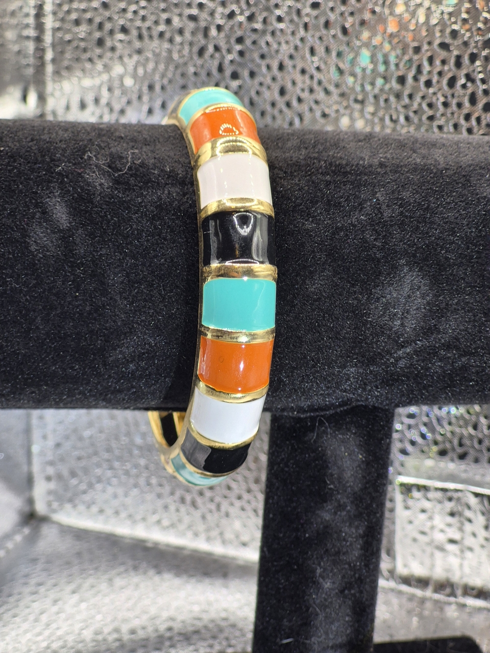 Multicolor Enamel Segment Bangle Bracelet